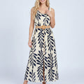 Anna-Kaci Women's Sleeveless Leaf Print Button Front Belted Maxi Dress