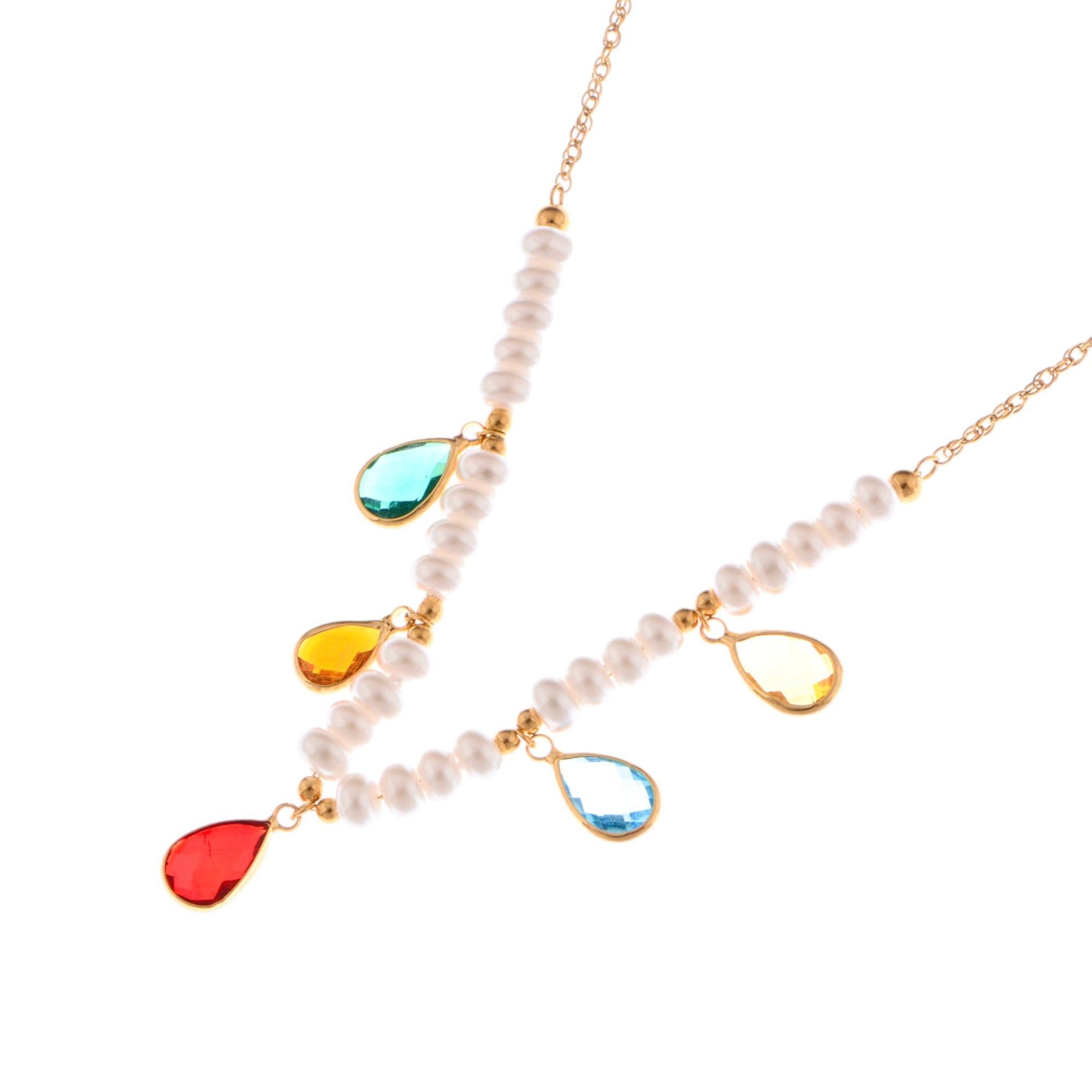 Pearl Beaded Fashion Necklace with Colorful Teardrop Crystal Charms