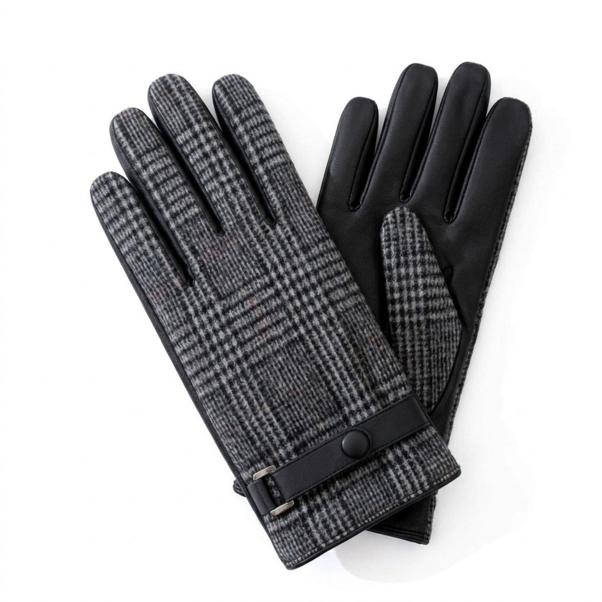 Plaid Winter Gloves with Wrist Strap and Full Finger Design
