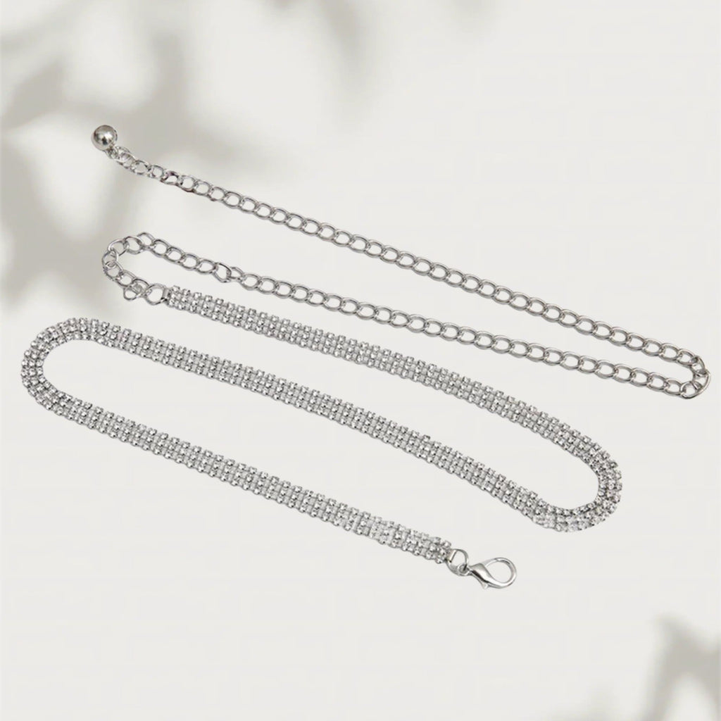 Anna-Kaci Women's Rhinestone Chain Belt with Adjustable Link Closure and Dangle Accent 45.5x1.2in