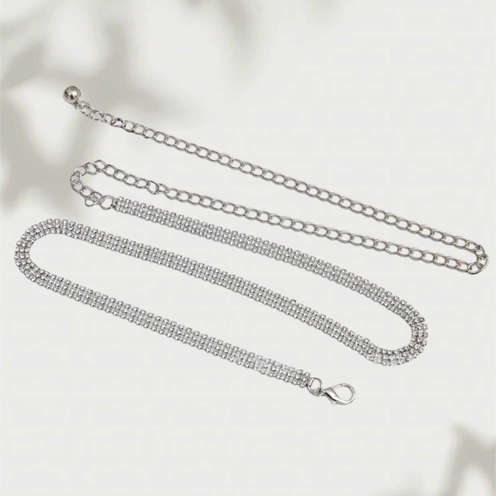 Anna-Kaci Women's Rhinestone Chain Belt with Adjustable Link Closure and Dangle Accent 45.5x1.2in