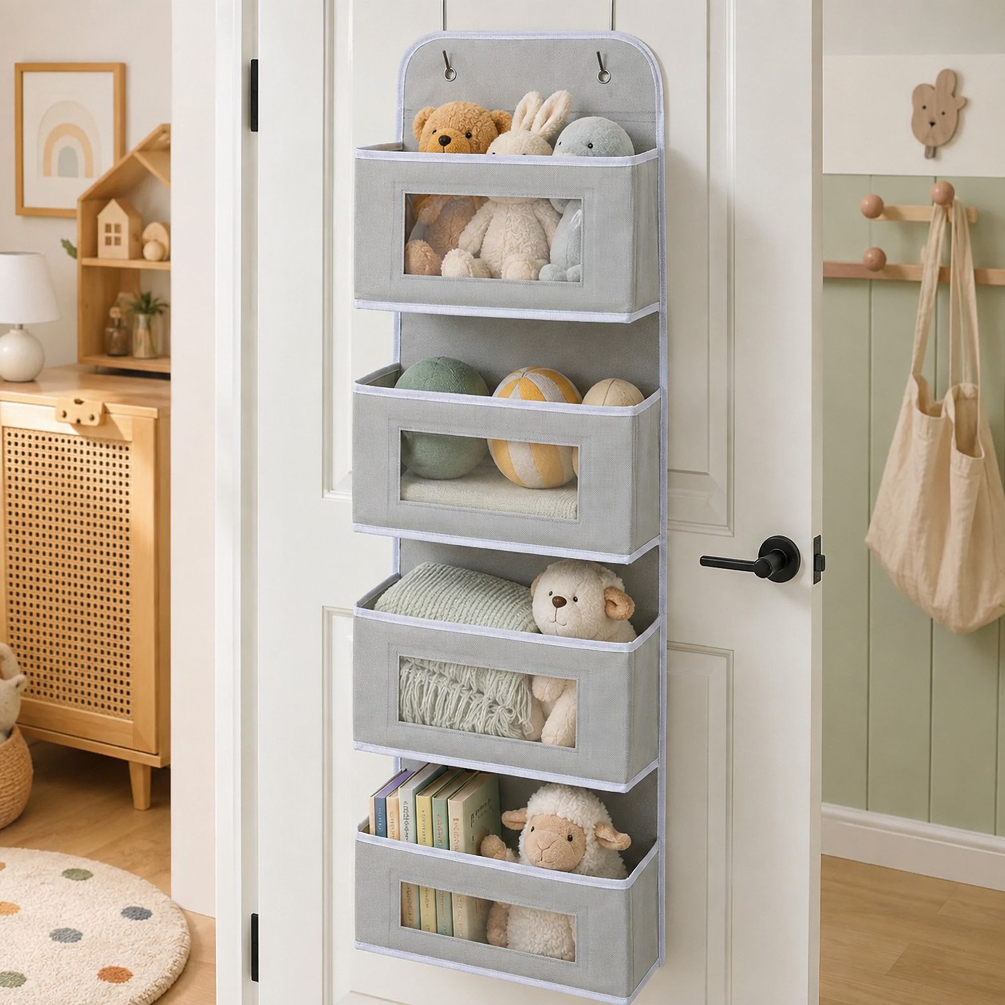 4 Tier Hanging Storage Organizer with Clear Window Pockets for Door Wall or Closet