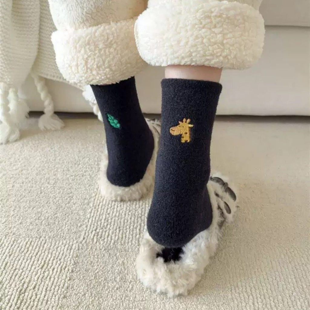 Anna-Kaci Women's 3-Pair Fuzzy Crew Sock Set with Cute Embroidery US 5¨C10