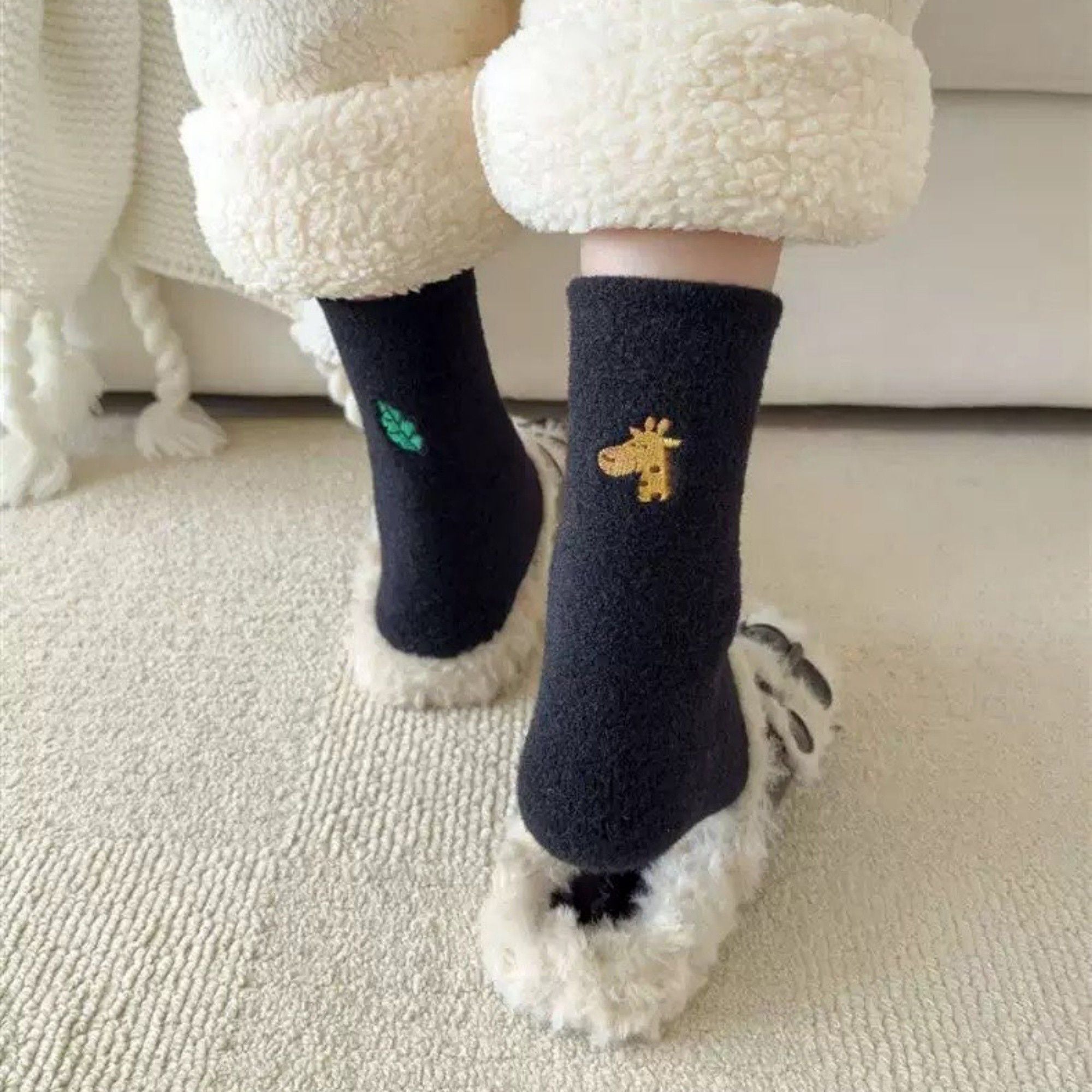 Anna-Kaci Women's 3-Pair Fuzzy Crew Sock Set with Cute Embroidery US 5¨C10