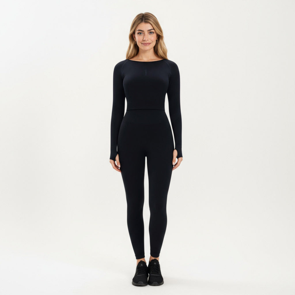 Anna-Kaci Active Women's Seamless Long Sleeve Cropped Top with Thumbhole Cuffs and Fitted Waistband