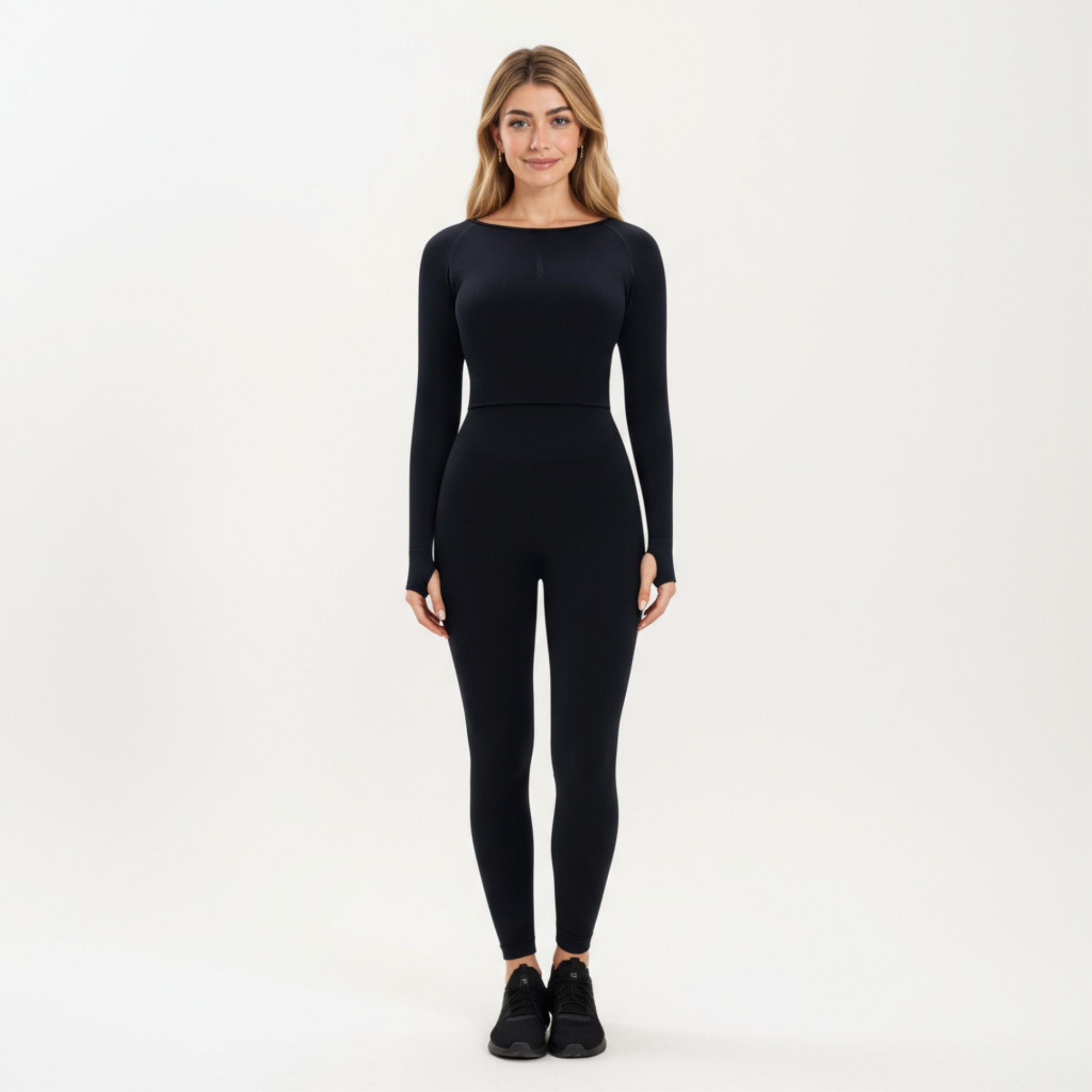 Anna-Kaci Active Women's Seamless Long Sleeve Cropped Top with Thumbhole Cuffs and Fitted Waistband
