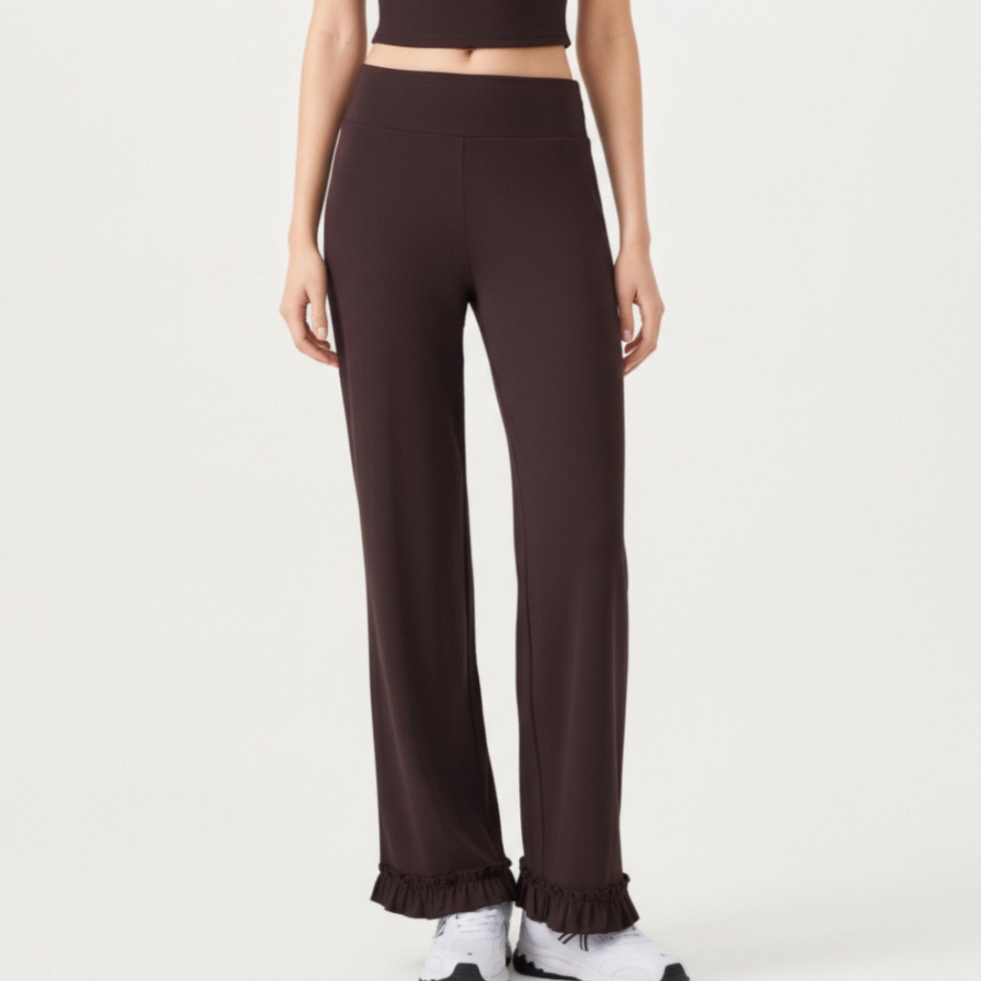 Anna-Kaci Active Women's High Waist Wide Leg Sweatpants with Ruffle Hem Detail