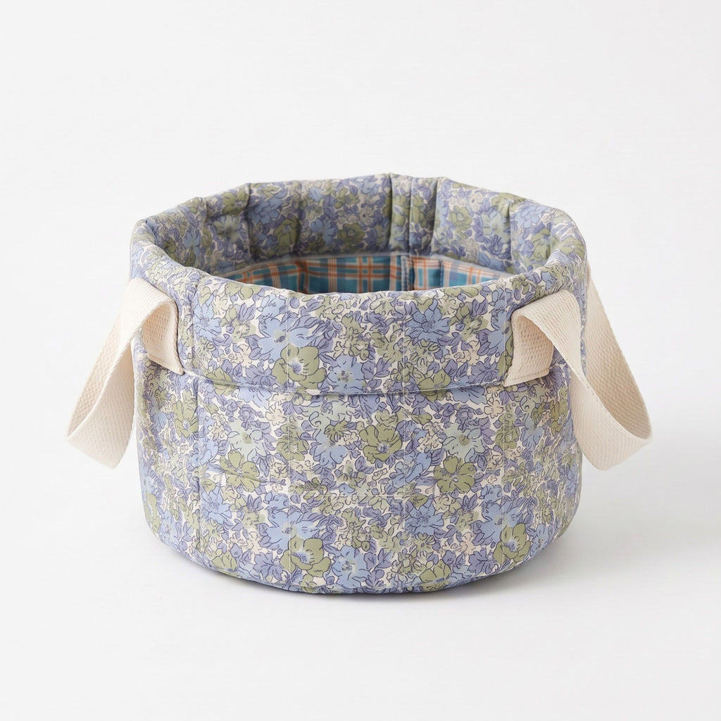 Quilted Floral Storage Basket with Handles for Home Organization