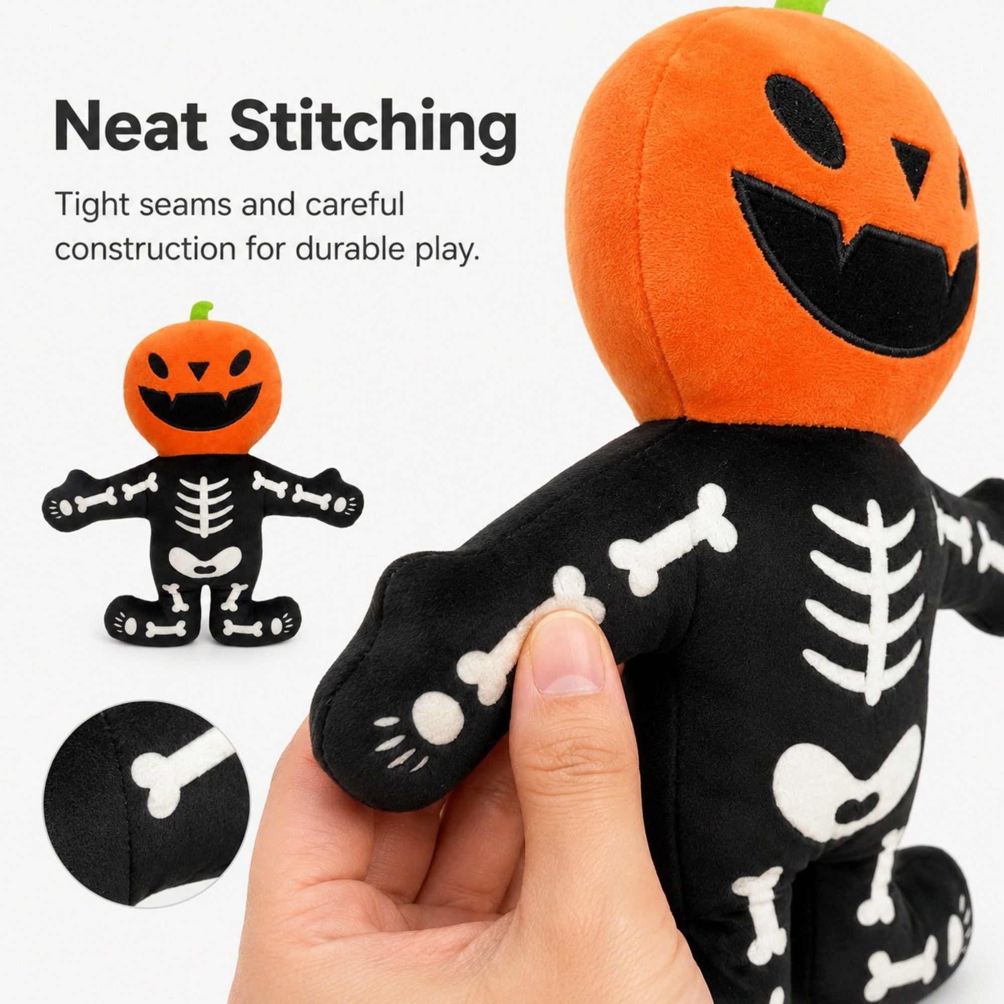 Halloween Pumpkin Skeleton Dog Toy with Built-In Squeaker and Plush Fabric