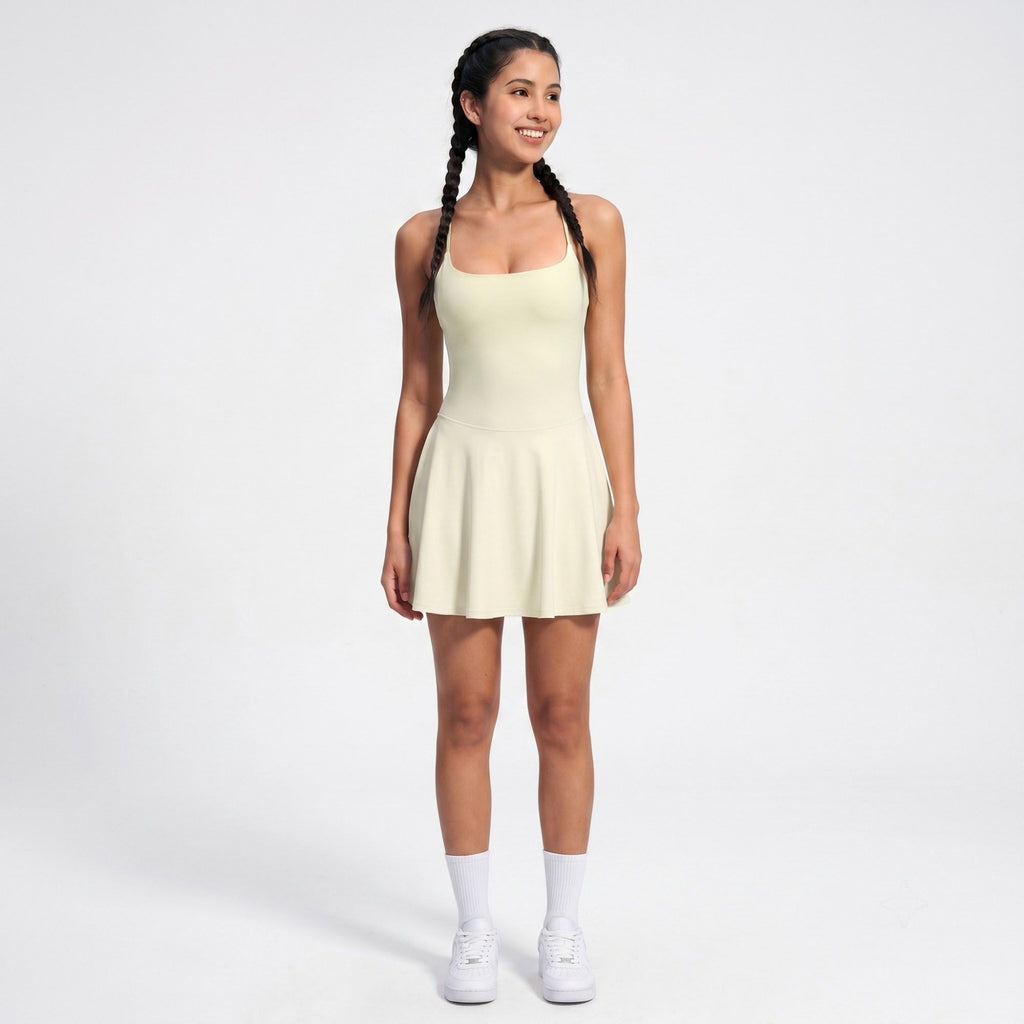 Cami Strap Active Dress Scoop Neck Flared Skirt Workout Yoga Tennis Dress