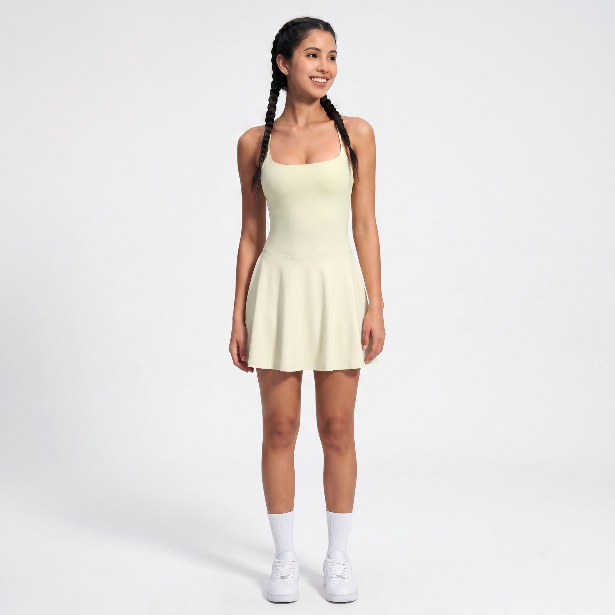 Cami Strap Active Dress Scoop Neck Flared Skirt Workout Yoga Tennis Dress