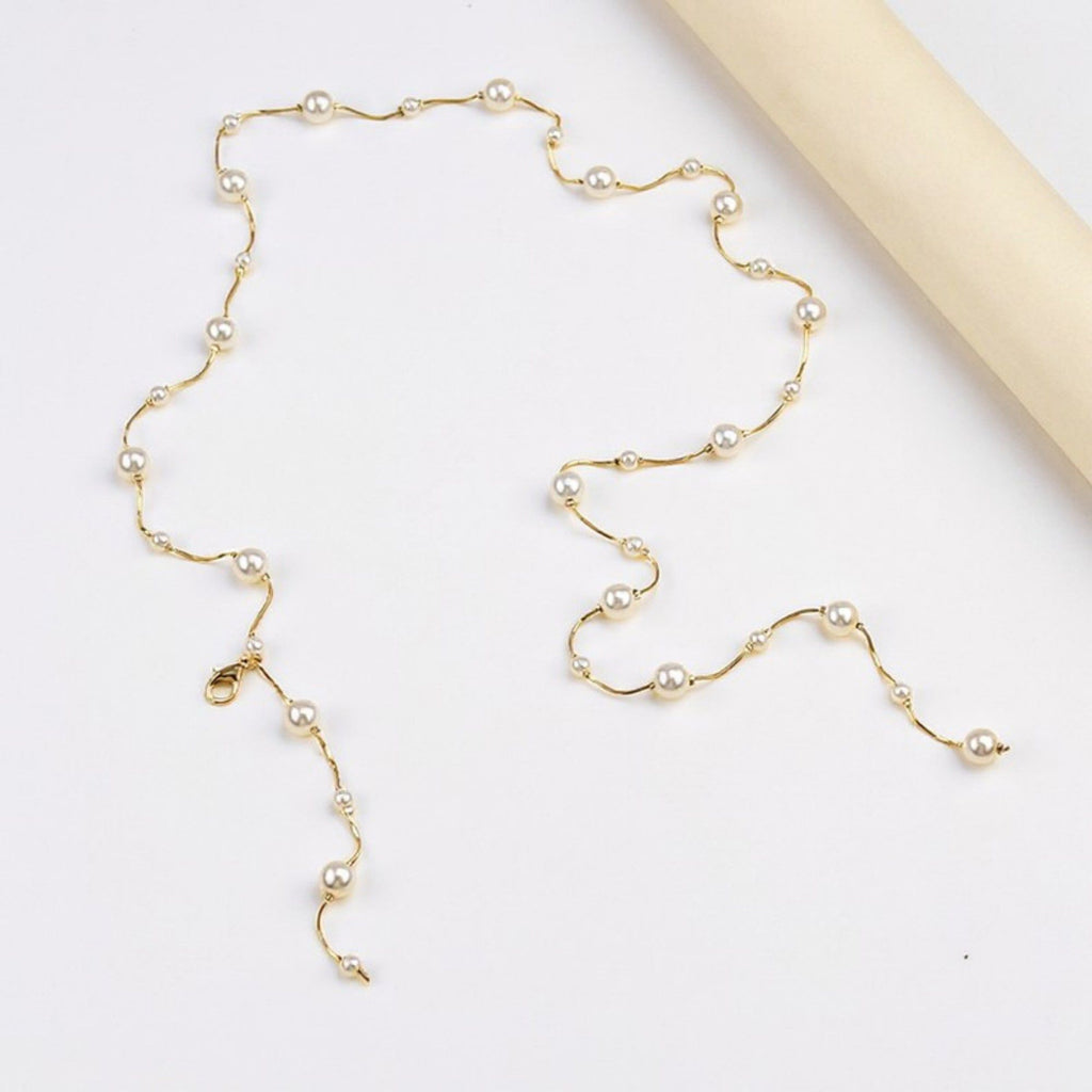 Anna-Kaci Women's Faux Pearl Waist Chain Belt with Layered Drop Strand Detail 43.5in