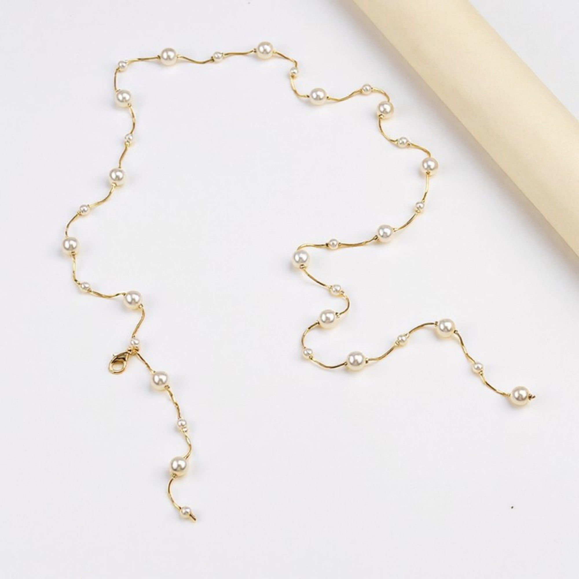 Anna-Kaci Women's Faux Pearl Waist Chain Belt with Layered Drop Strand Detail 43.5in