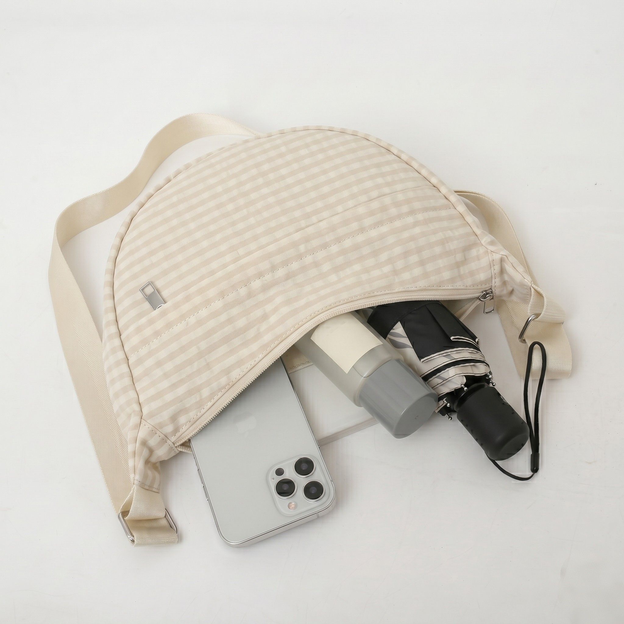 Plaid Nylon Crescent Shoulder Bags with Adjustable Strap Lightweight Casual Crossbody Bag