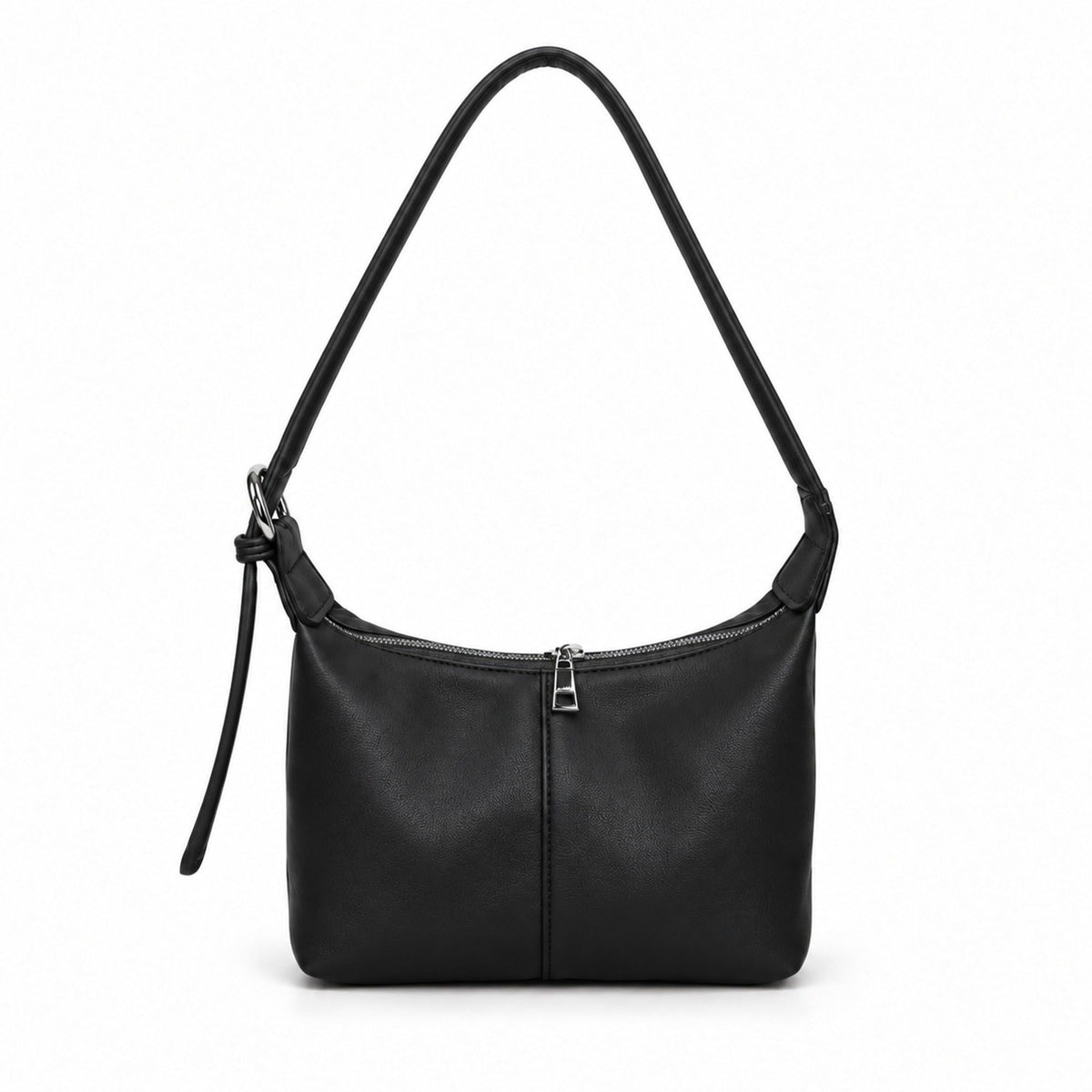 Small Shoulder Bag with Zip Closure Long Strap and Curved Top