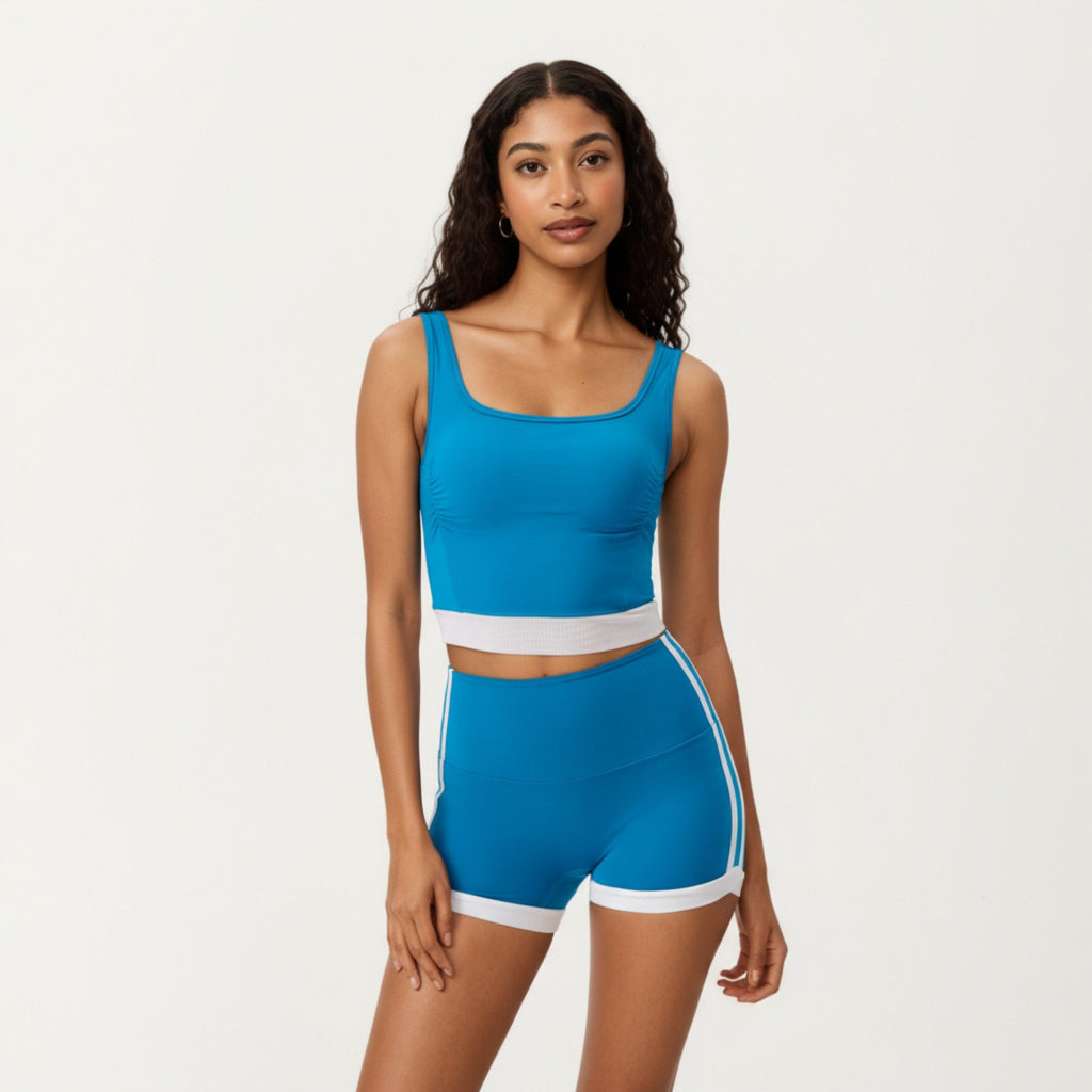Anna-Kaci Active Women's Square Neck Cropped Active Tank Top with Contrast Elastic Hem