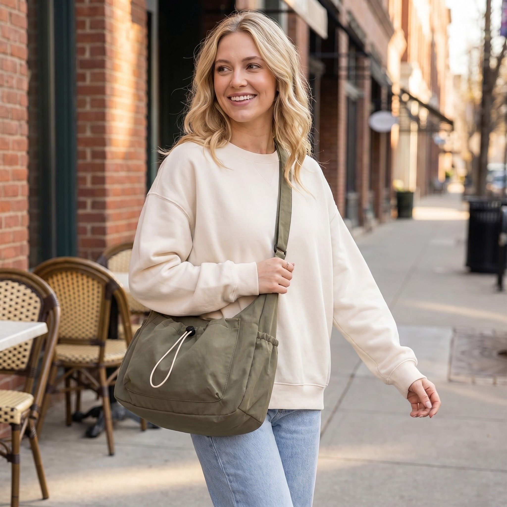 Crossbody Hobo Shoulder Bag with Adjustable Strap Zip Closure and Side Pockets