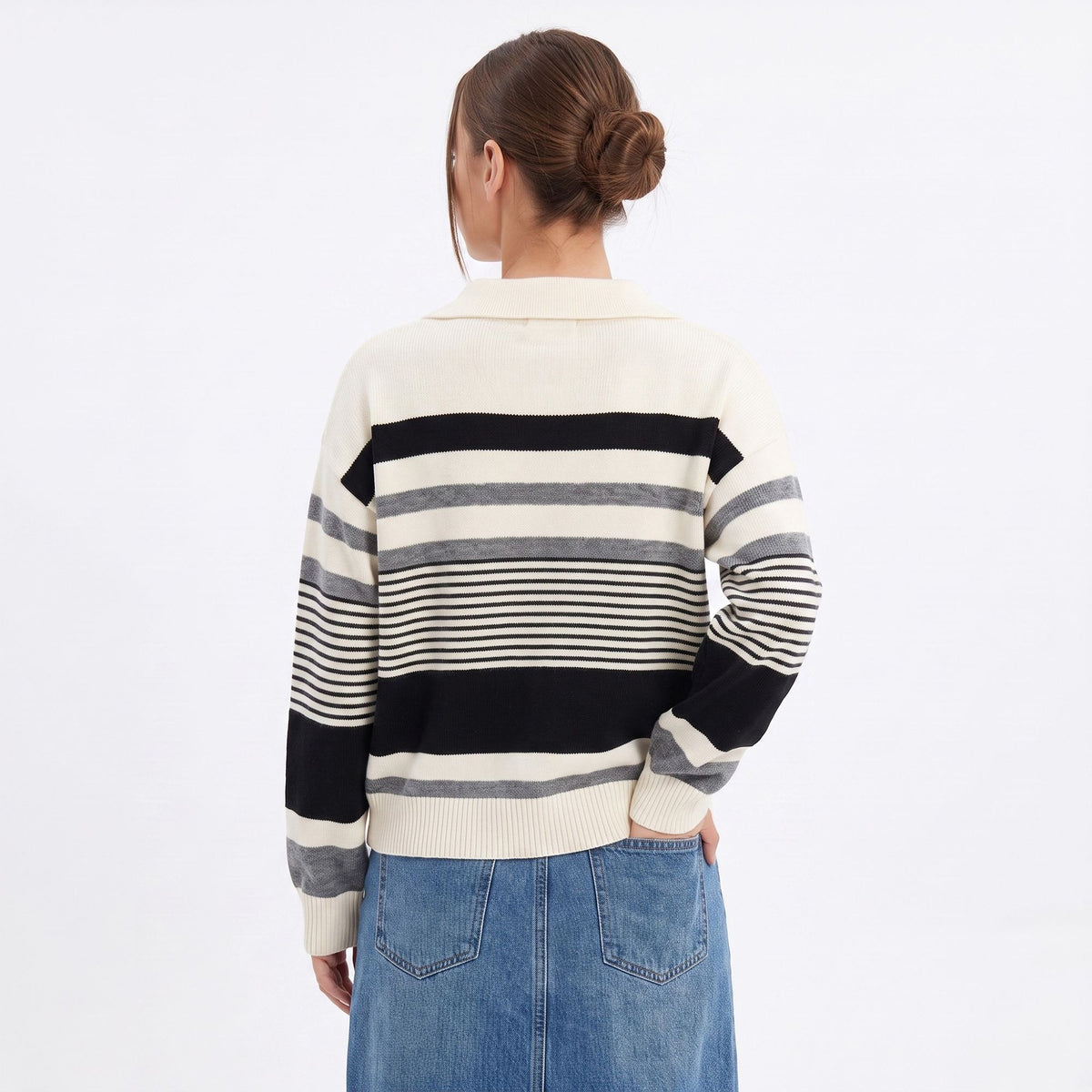 Striped Collared Button Front Knit Cardigan Sweater
