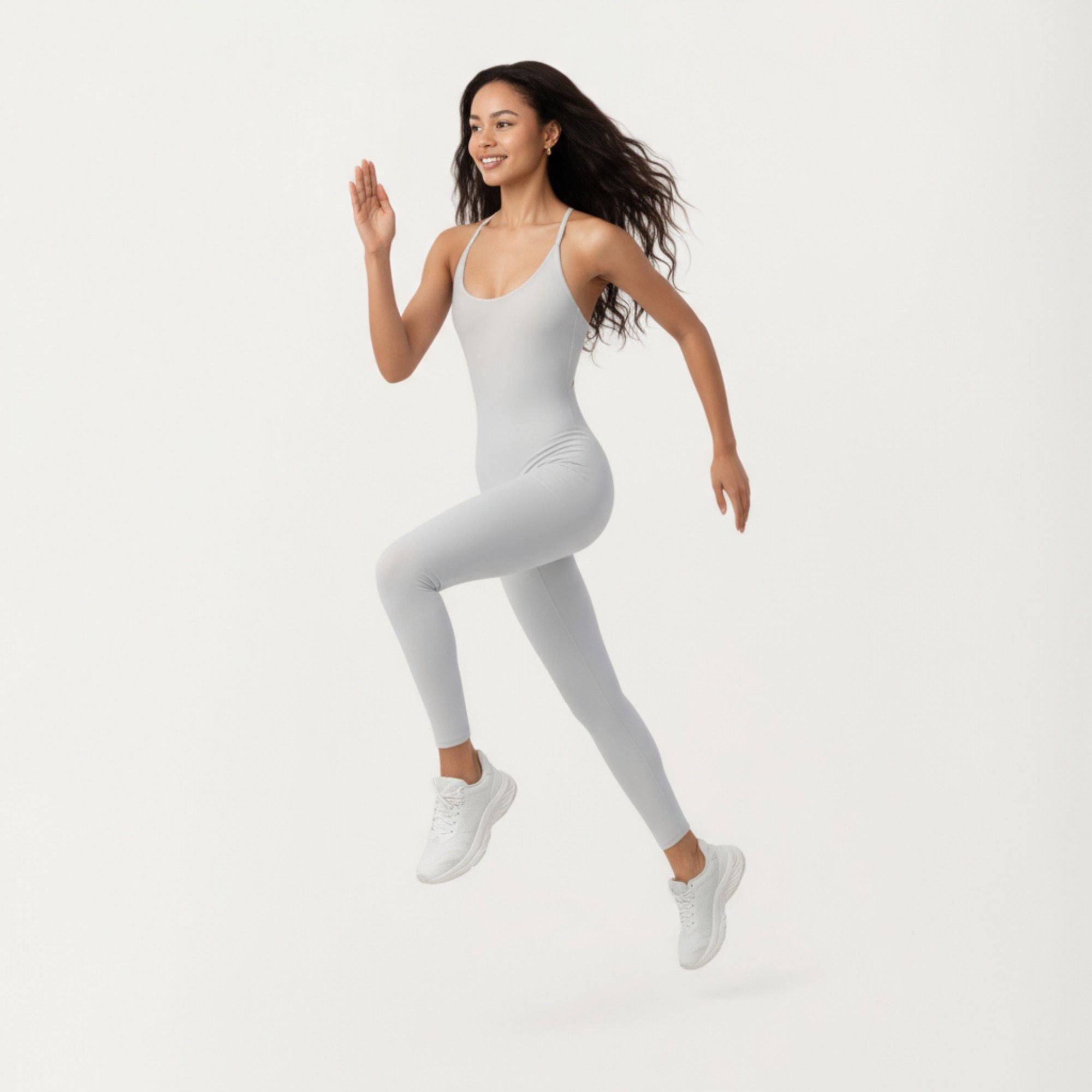 Anna-Kaci Active Women's Scoop Neck Full-Length Activewear Bodysuit with Spaghetti Straps