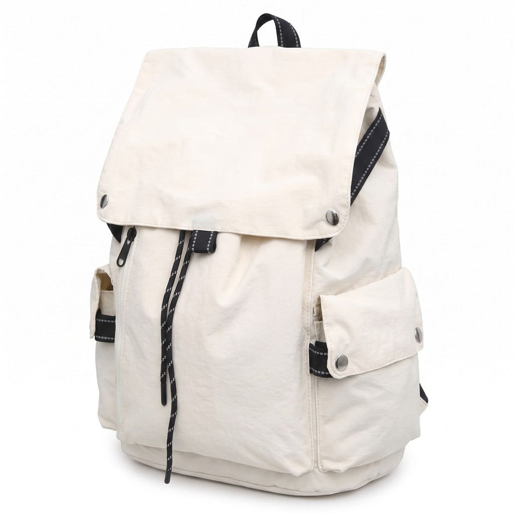 Canvas Flap Backpack with Drawstring Closure Side Pockets and Adjustable Shoulder Straps
