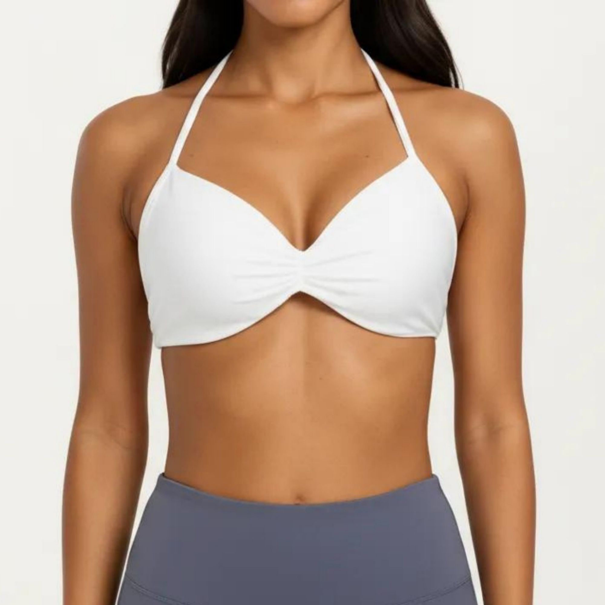 Anna-Kaci Active Women's Halter Sports Bra with Ruched Front Detail and Open Back Design