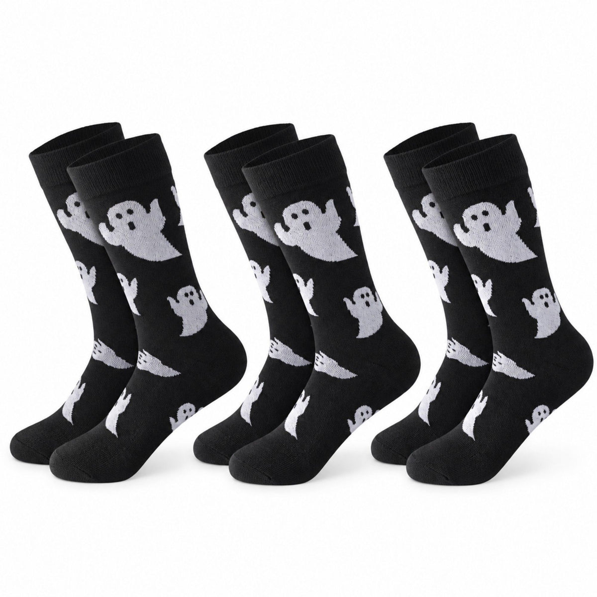 Halloween Ghost Crew Socks 3 Pair Pack Novelty Pattern