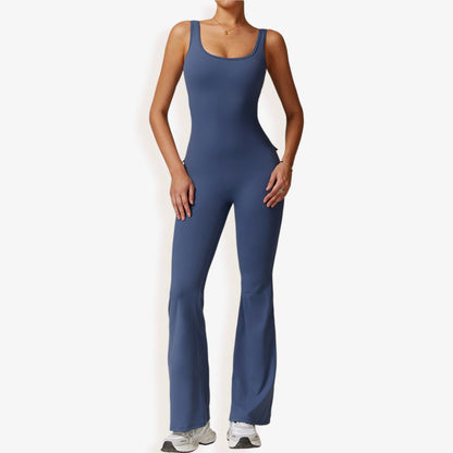 Seamless Flared Bodysuit with Scoop Neck for Activewear