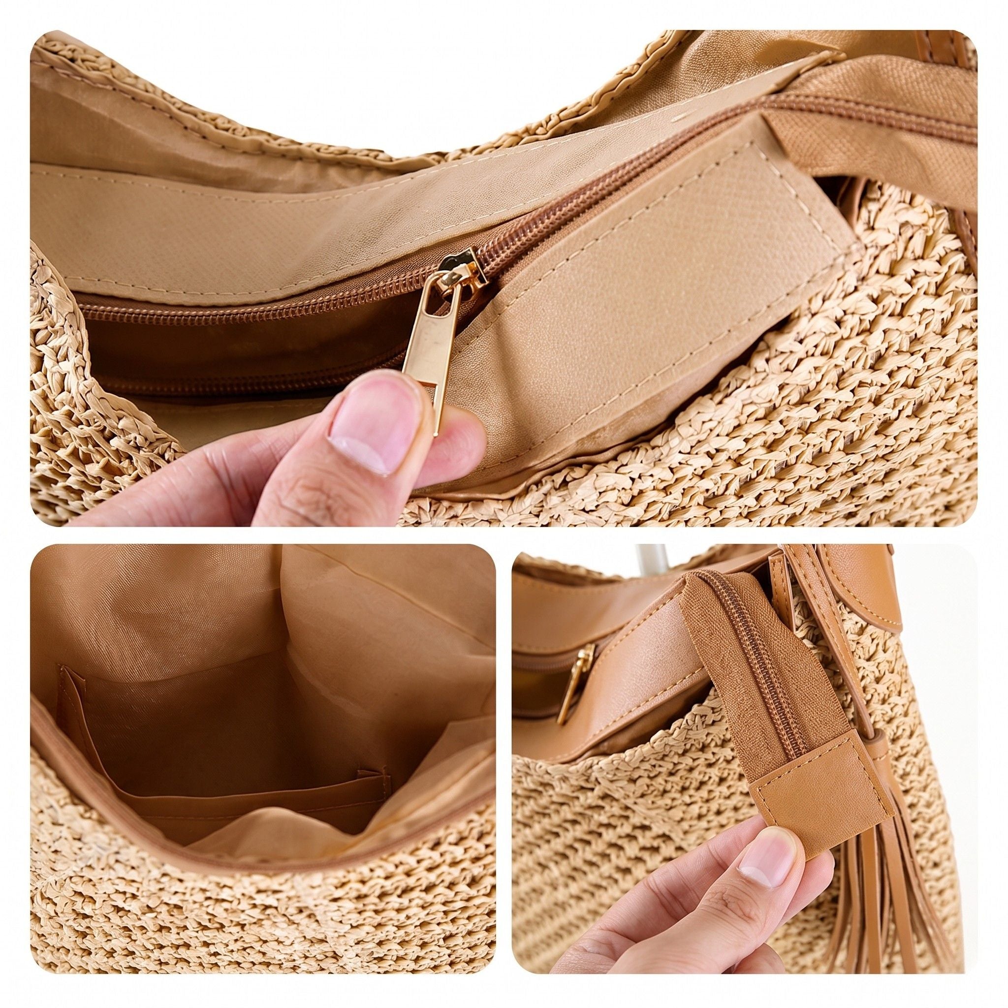 Woven Paper Fiber Shoulder Tote Bag Large Capacity Crochet Handbag with Tassel Accent