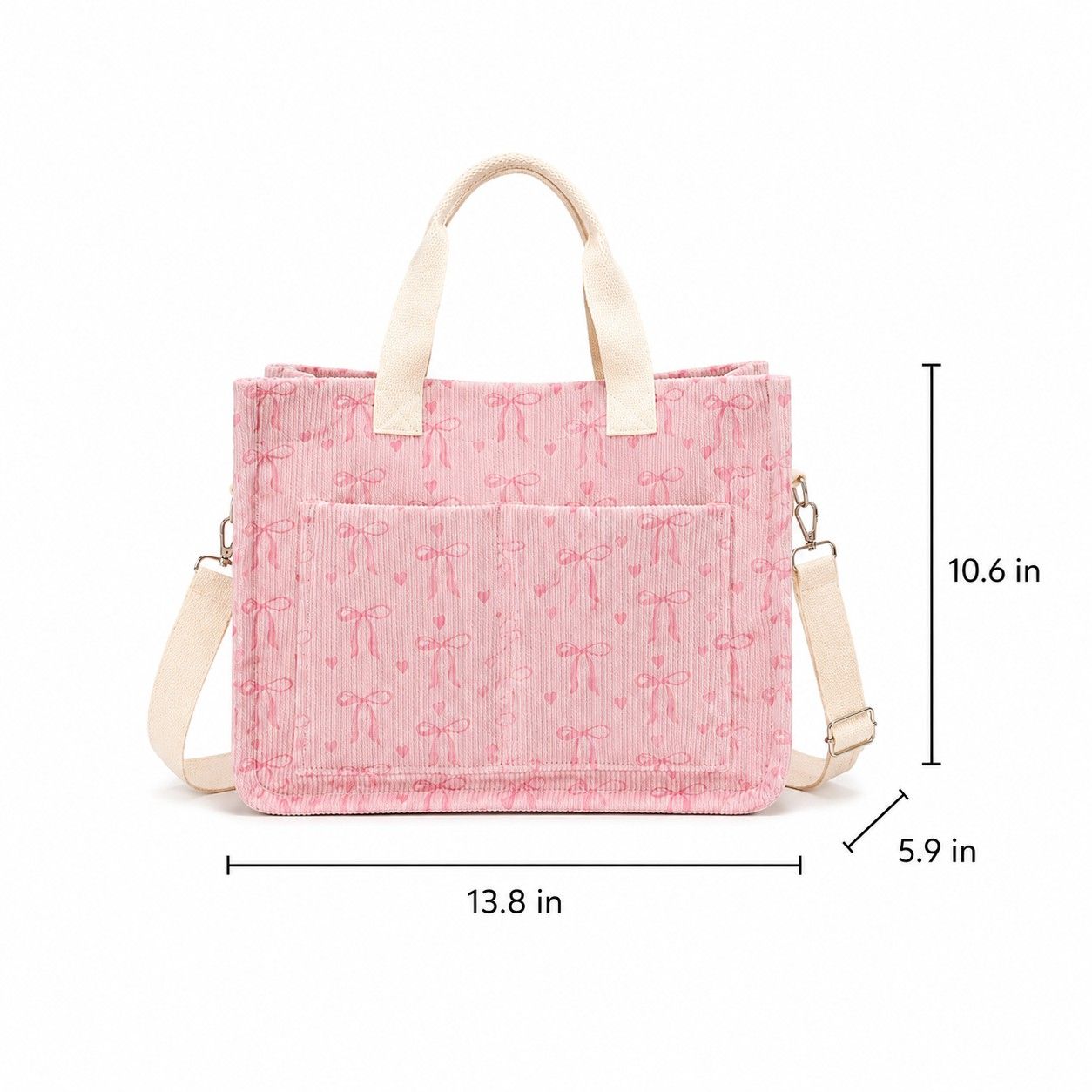 Canvas Tote Bag with Bow Print Large Capacity Lightweight Adjustable Shoulder Bag