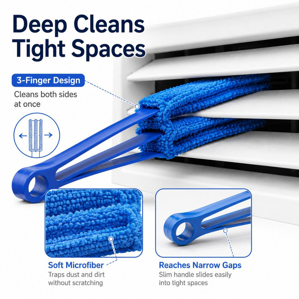 5-Piece Microfiber Blind Duster Set with Multi-Prong Handles for Vents, Blinds and Car Interiors