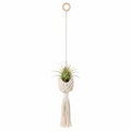Macrame Hanging Basket with Wood Ring Tassel for Plant and Home Storage
