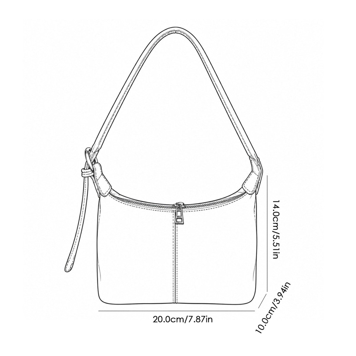 Small Shoulder Bag with Zip Closure Long Strap and Curved Top