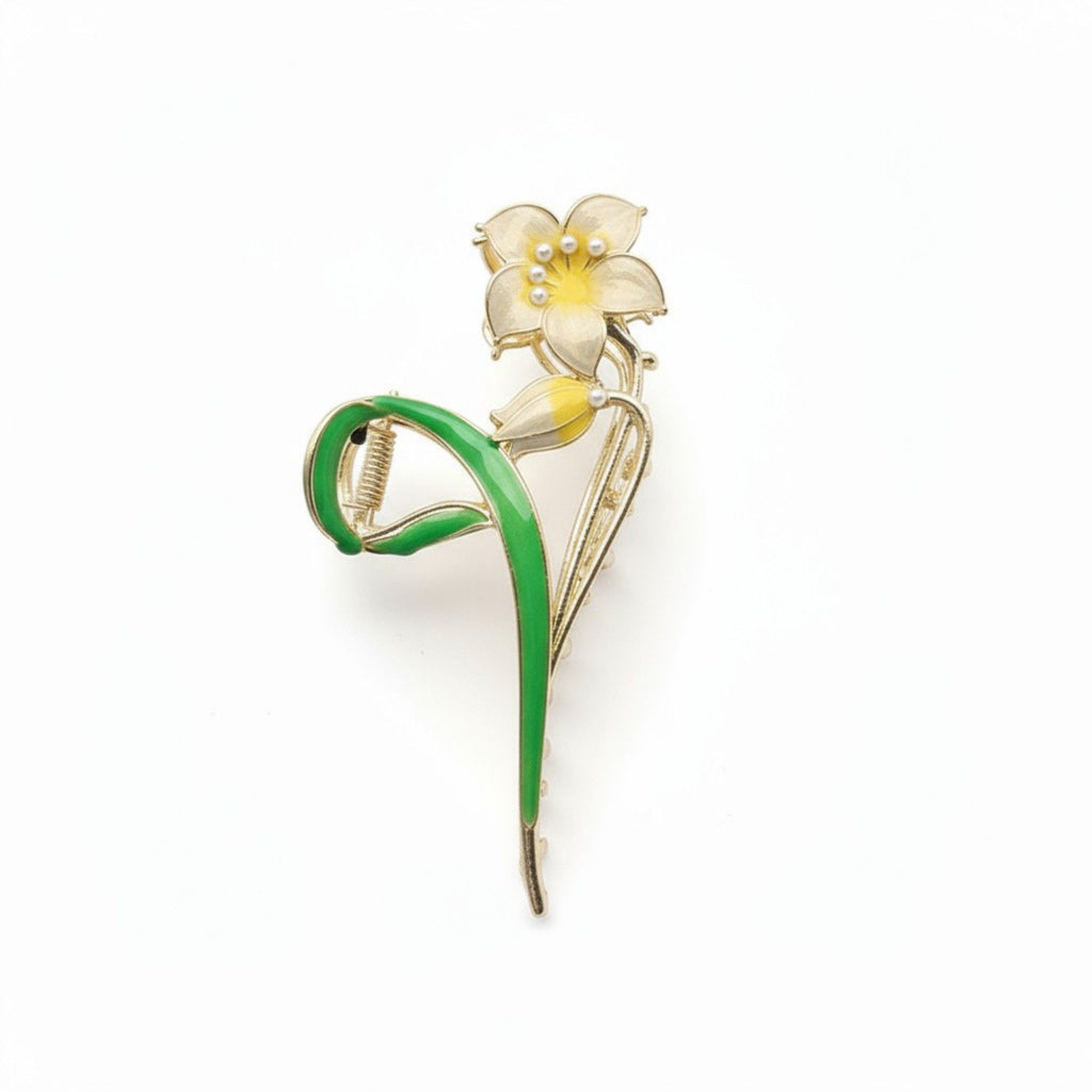 Anna-Kaci 2pcs Tulip Flower Metal Hair Claw Clip with Enamel Petal and Leaf Detailing