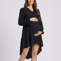 Navy women's mini dress with textured, long sleeve and v neck