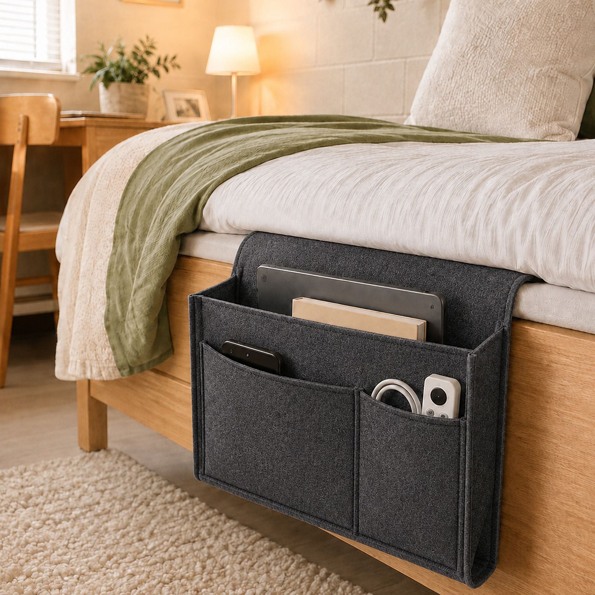 Sofa Armrest Organizer with Multiple Pockets Couch Remote Control Storage Caddy