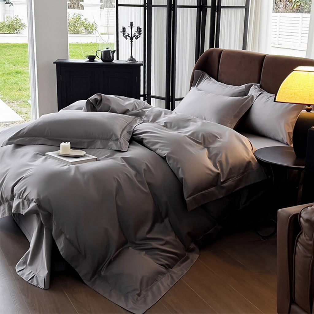 4-Piece Cotton Washed Bedding Set with Duvet Cover Flat Sheet and Pillowcases Soft Smooth Finish