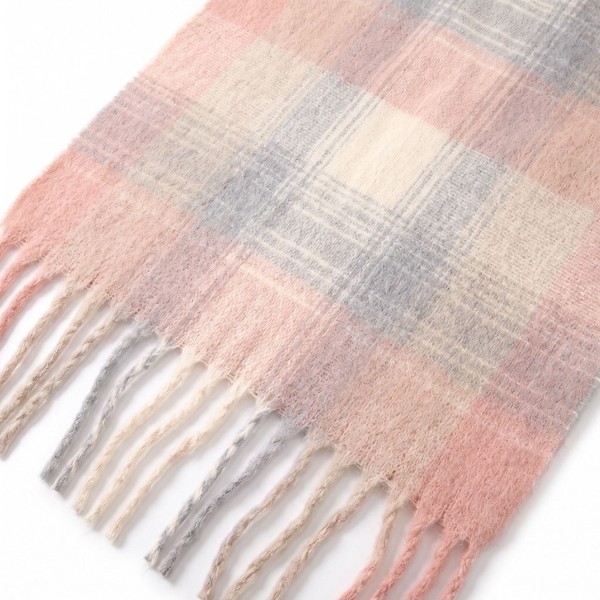 Oversized Plaid Scarf with Fringe Soft Brushed Winter Wrap