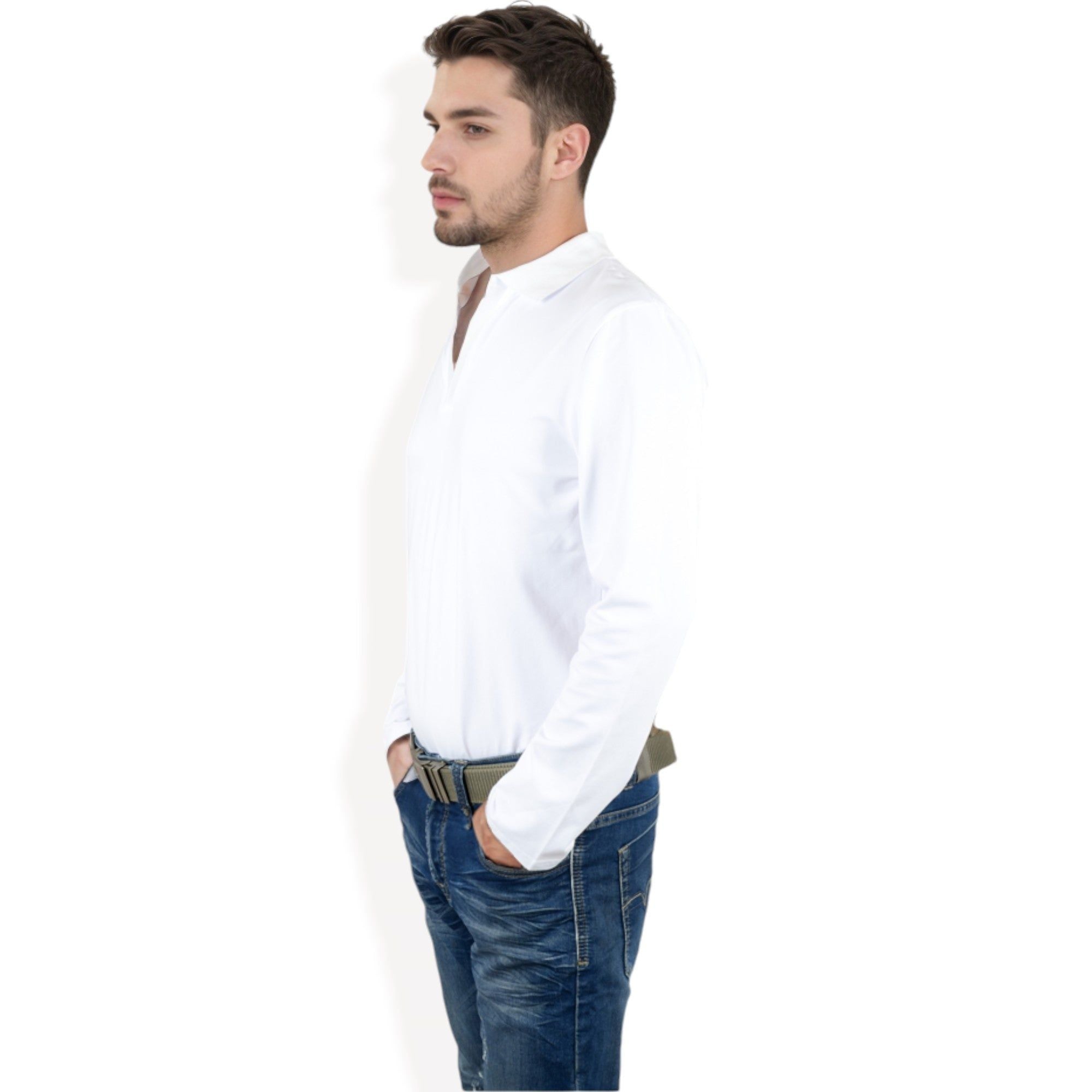 Anna-Kaci Men's Long Sleeve Polo Shirt with Spread Collar and Relaxed Fit