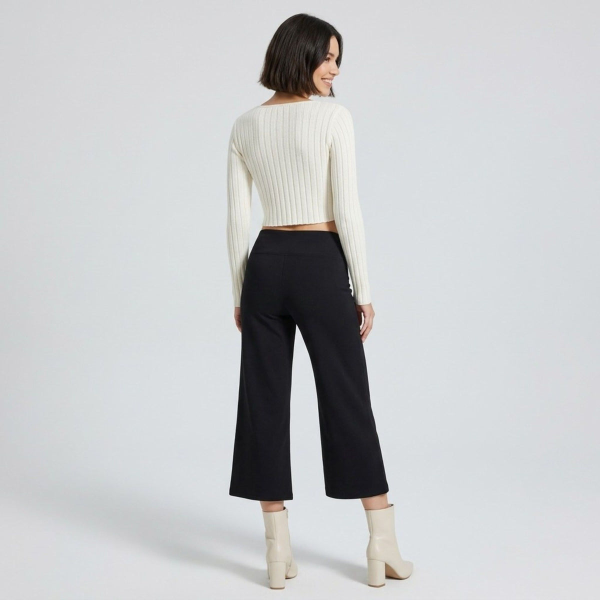 Foldover Waistband Cropped Wide-Leg Trousers