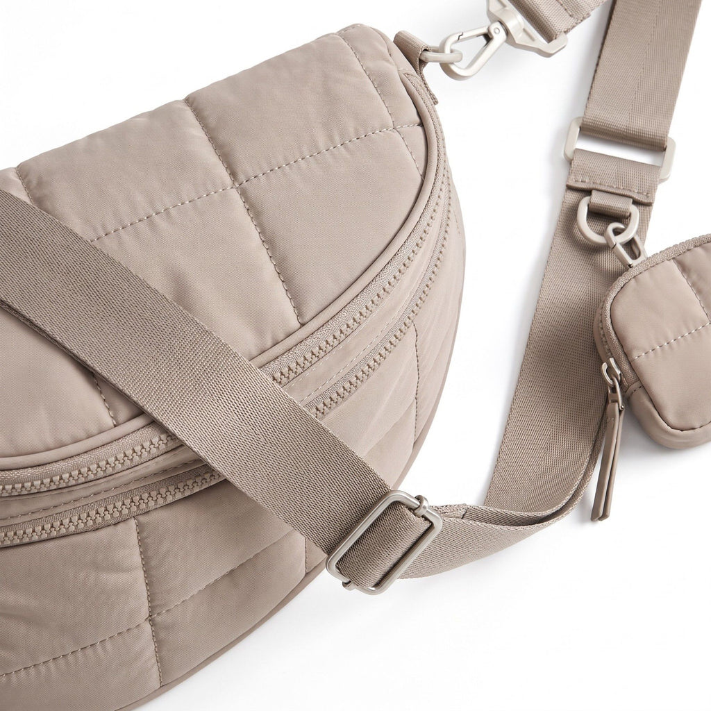 Grid Padded Saddle Crossbody Bag with Detachable Mini Pouch and Adjustable Wide Shoulder Strap 10.2x4.5x8.3in