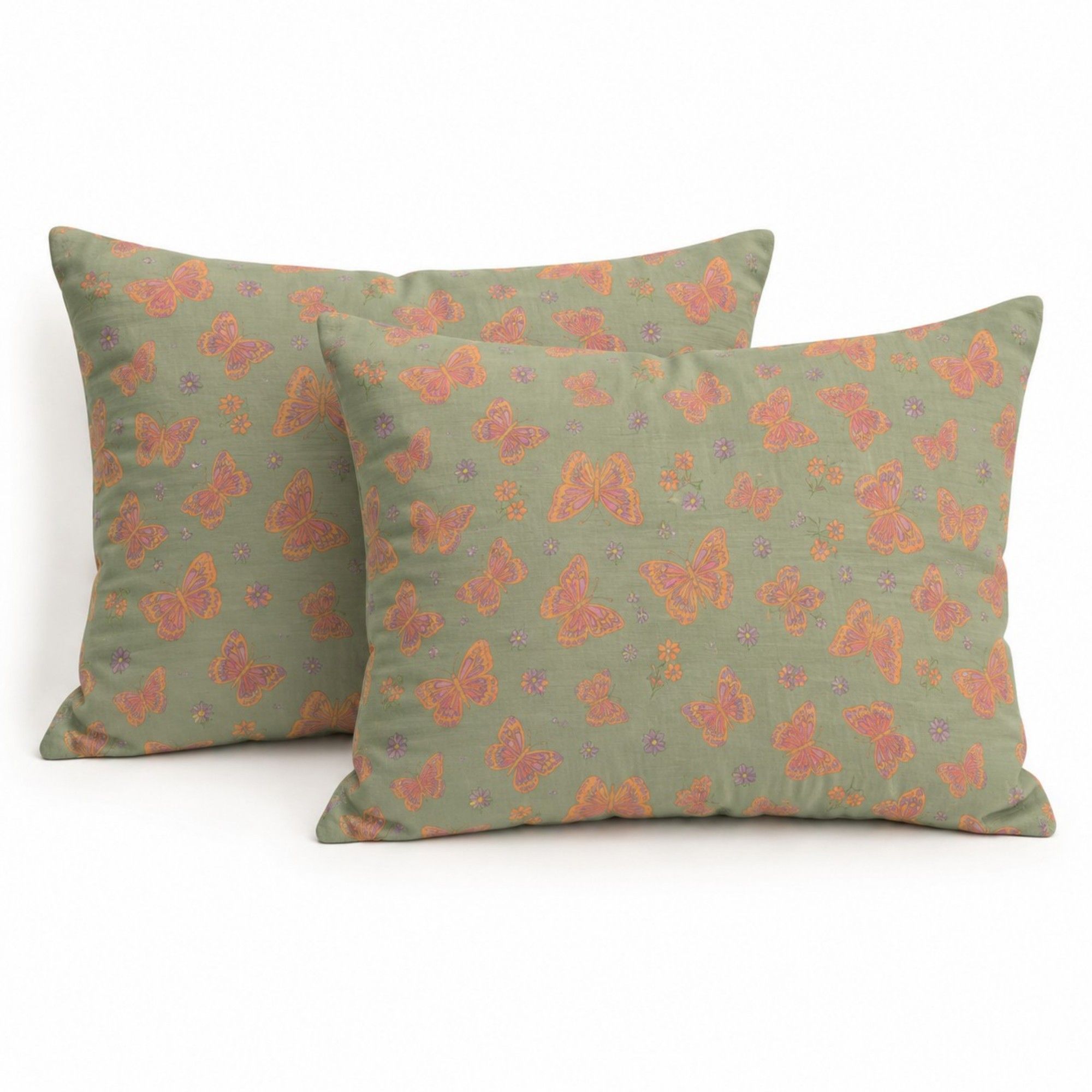 2-Piece Cotton Pillowcases with Vibrant Butterfly Print Design for Bedroom, Soft and Comfortable Bedding Set 20x26in