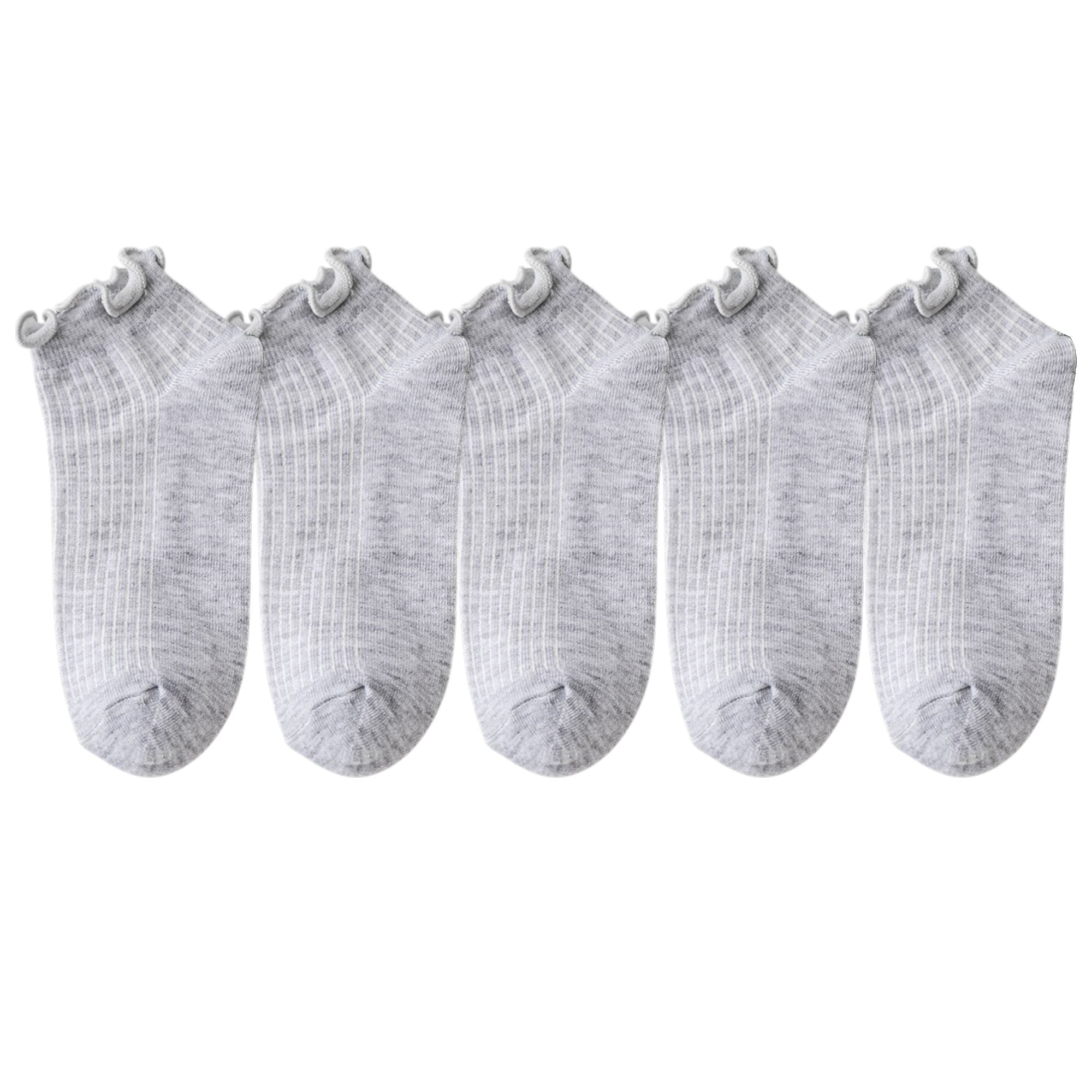 Anna-Kaci Women's 5-Pack Ribbed Ankle Socks with Ruffle Lettuce Trim Soft Stretch Cotton Cute Everyday Style