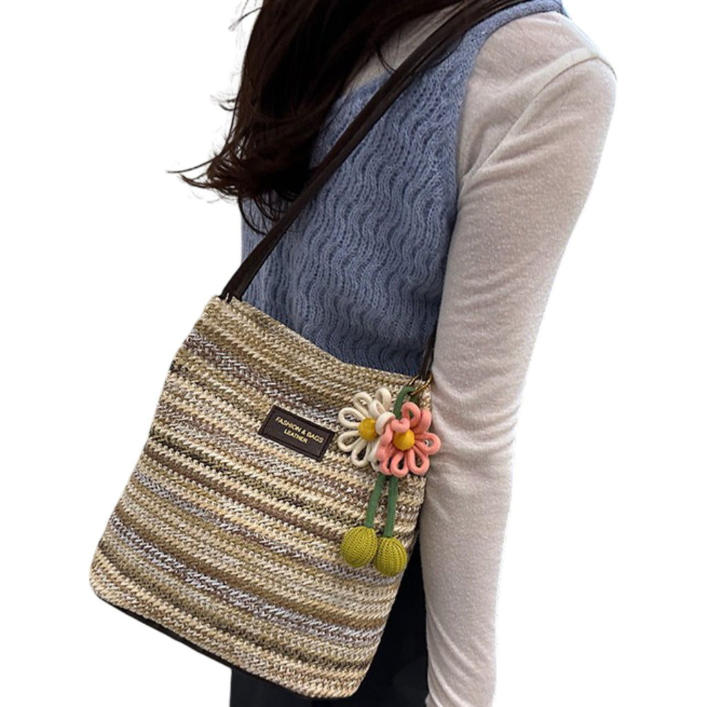 Woven Polyester Tote Bag with Magnetic Closure and Long Shoulder Straps