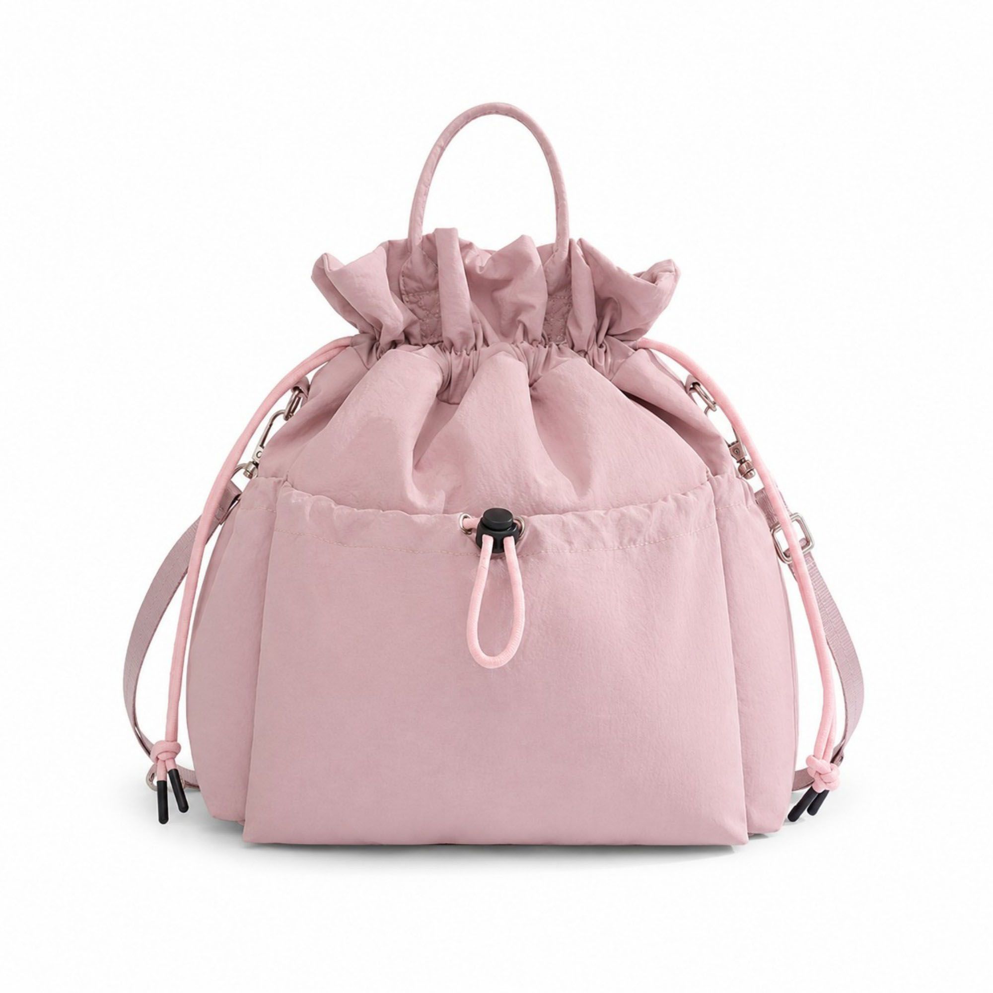 Insulated Drawstring Lunch Bag with Pockets, Top Handles and Shoulder Strap