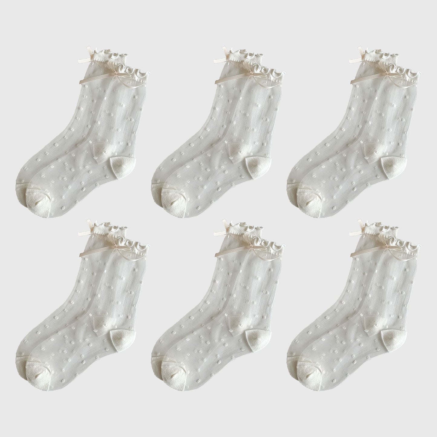 Anna-Kaci Women's Sheer Polka Dot Ankle Socks with Bow Detail 6pk