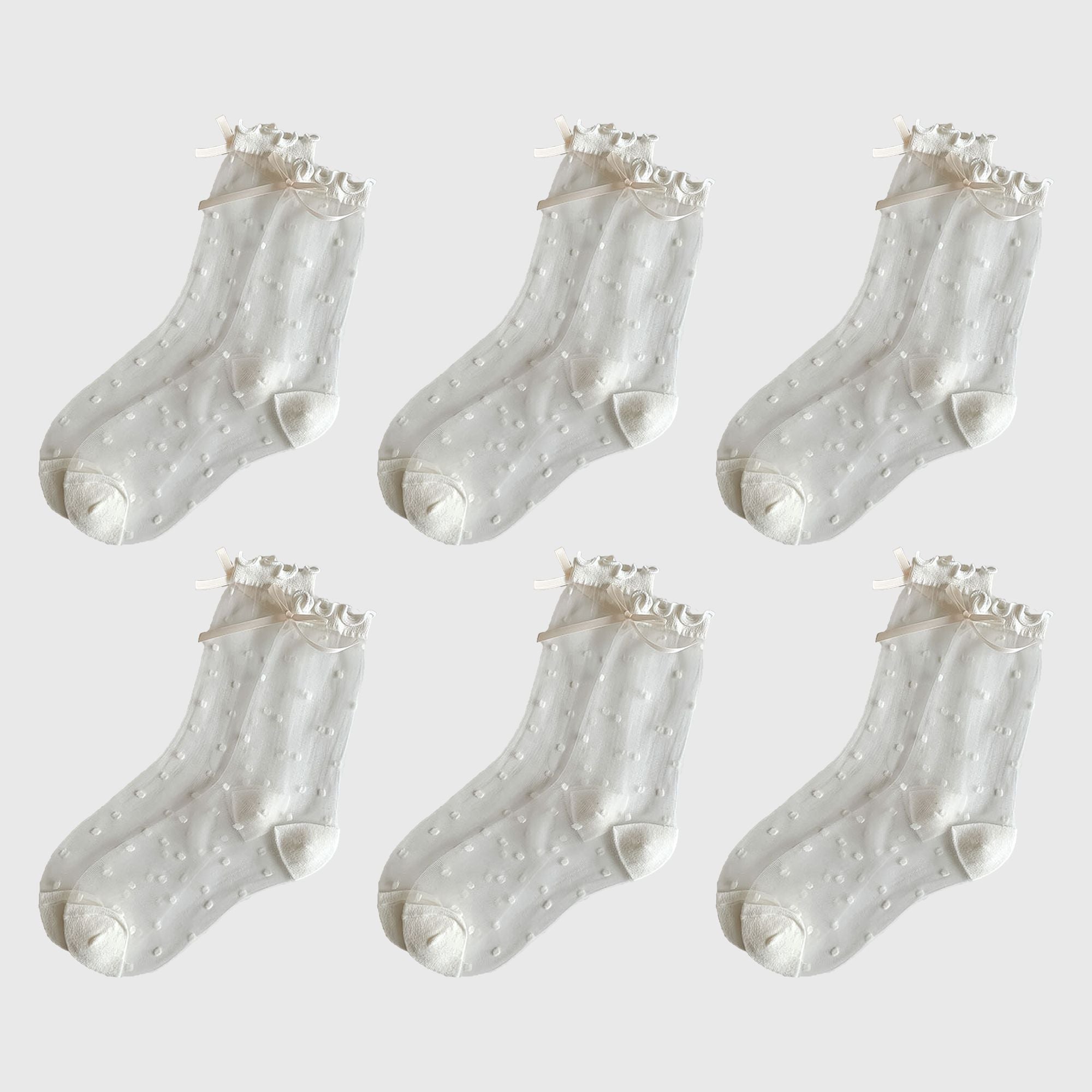 Anna-Kaci Women's Sheer Polka Dot Ankle Socks with Bow Detail 6pk