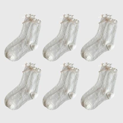 Anna-Kaci Women's Sheer Polka Dot Ankle Socks with Bow Detail 6pk