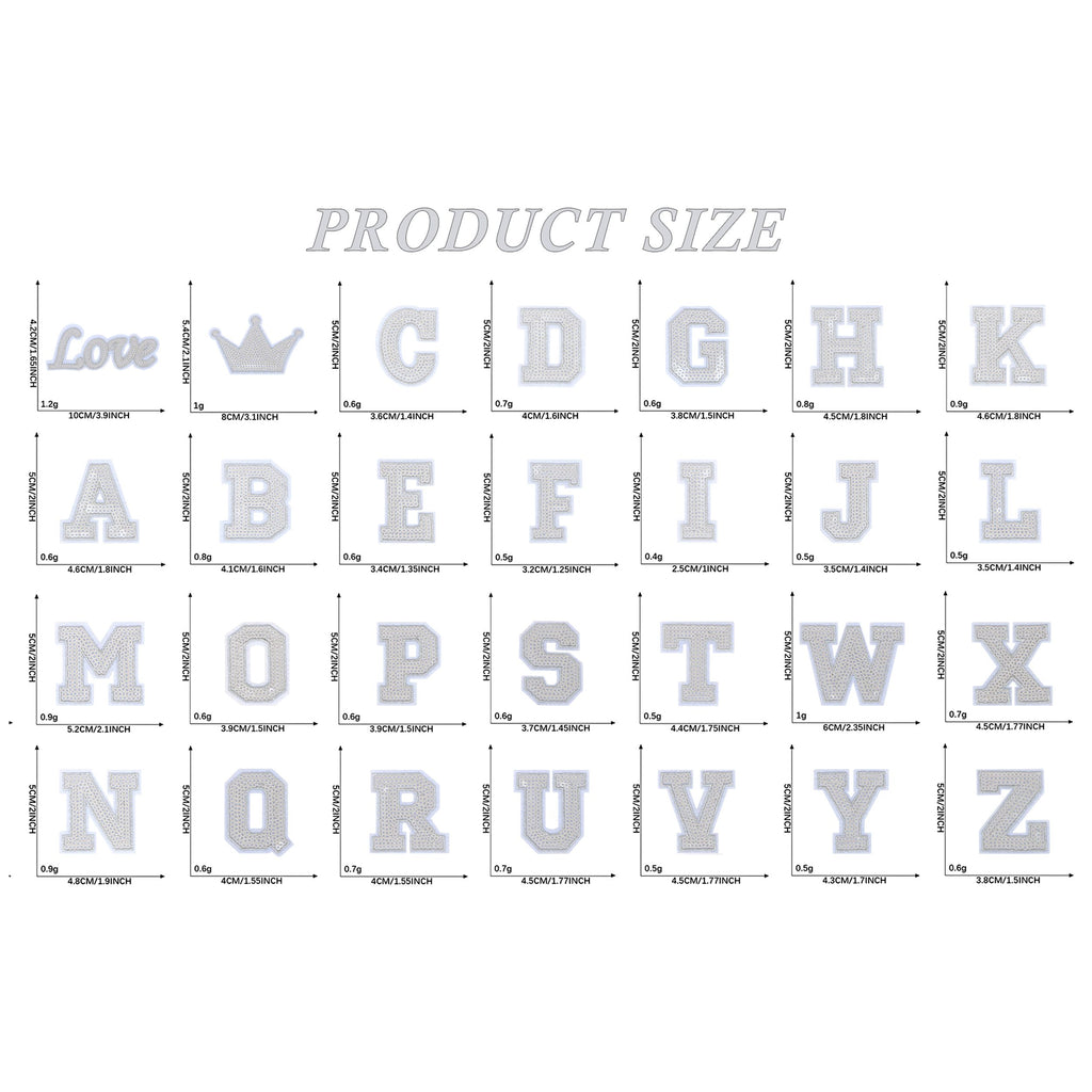 56 PCS Sequin Letter Iron On Patches A-Z Alphabet Varsity Letter Sewing Repair Preppy Glitter Hot-fix for Bag Shoes DIY Supplies