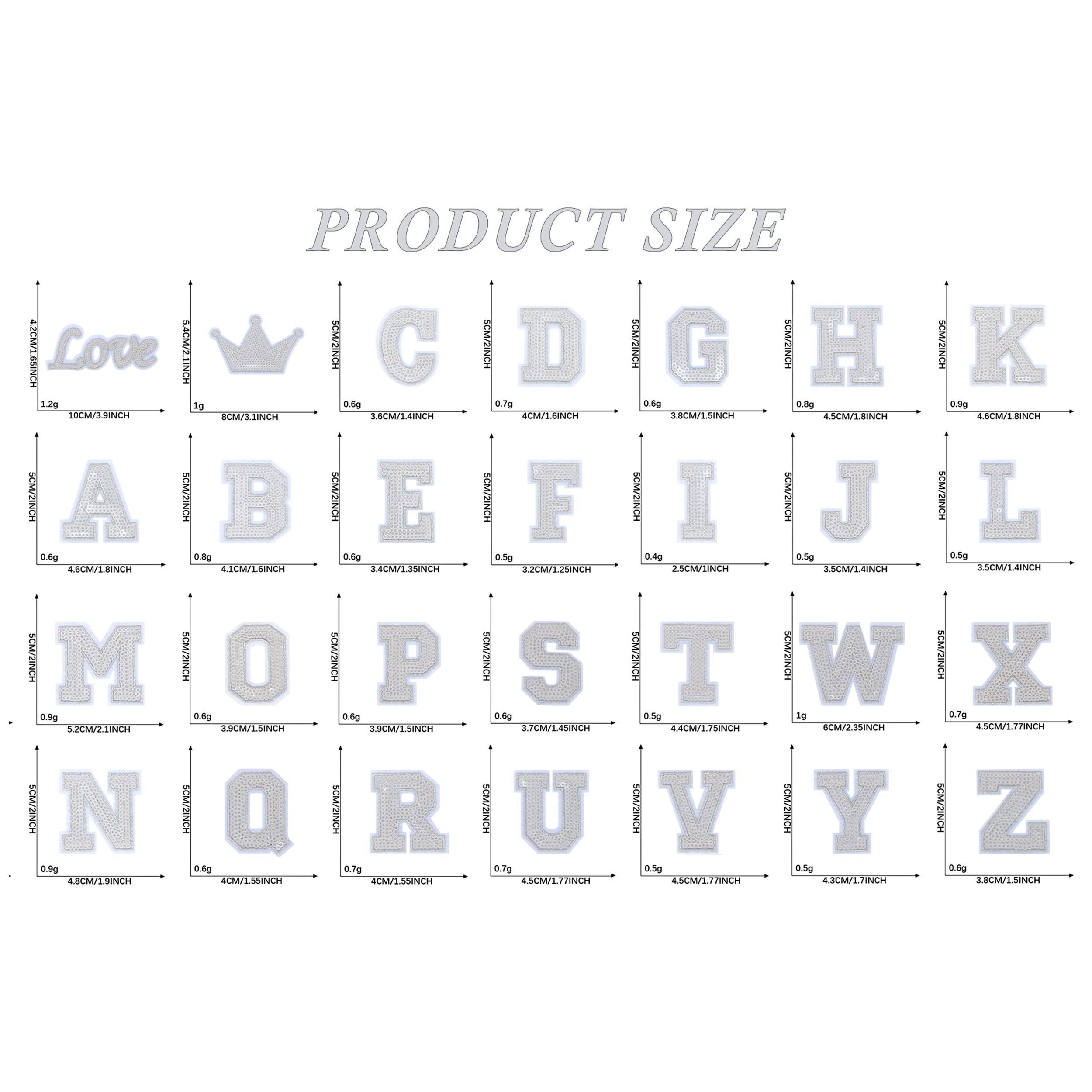 56 PCS Sequin Letter Iron On Patches A-Z Alphabet Varsity Letter Sewing Repair Preppy Glitter Hot-fix for Bag Shoes DIY Supplies