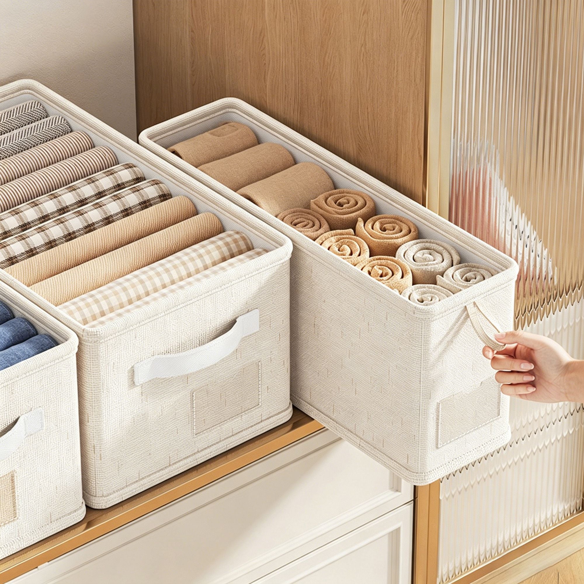 Storage Bin Linen Closet Organizer Basket Foldable Drawer Organizer for Clothes Socks Towels